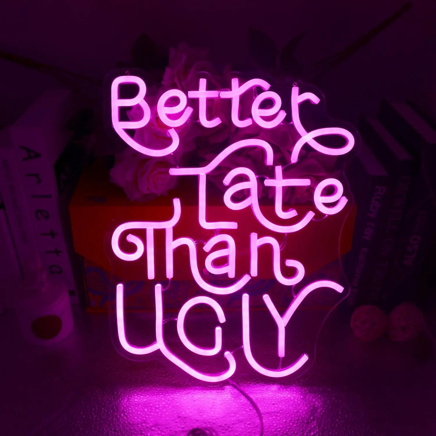 Better Late Than Ugly Funny Words Neon LED Sign for Girls Bedroom Wall Art Decor, Dimmable Neon Lamp As a Gift for Her
Better Late Than Ugly Funny Words Neon LED Sign for Girls Bedroom Wall Art Decor, Dimmable Neon Lamp As a Gift for Her