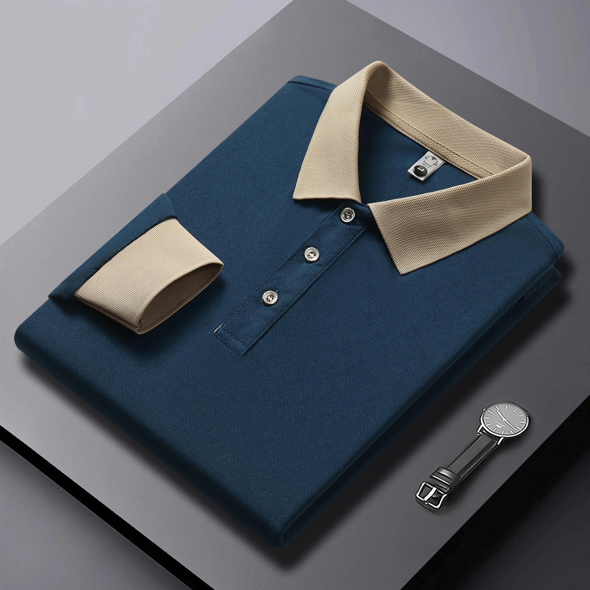 New Men's Contrasting Long Sleeved Polo Collar Business High-end Top with Color Blocking Design High-end Polo Shirt
New Men's Contrasting Long Sleeved Polo Collar Business High-end Top with Color Blocking Design High-end Polo Shirt