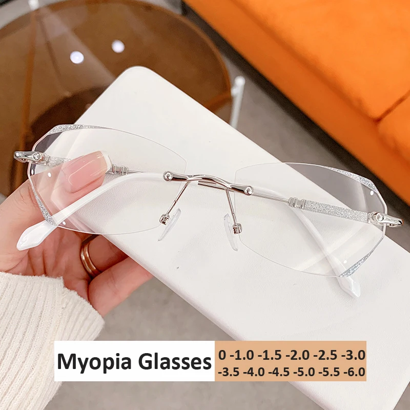 Rimless Ladies Myopia Glasses Anti Blue Light Blocking HD Lenses Near Sight Eyewear Optical Prescription Shortsighted Eyeglasses
Rimless Ladies Myopia Glasses Anti Blue Light Blocking HD Lenses Near Sight Eyewear Optical Prescription Shortsighted Eyeglasses