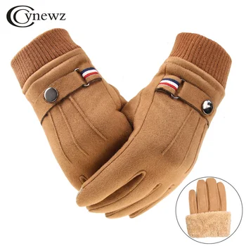겨울 남성 장갑 스웨이드 따뜻한 터치 스크린 방풍 운전 Guantes 두꺼운 캐시미어 미끄럼 방지 야외 남성 가죽 장갑