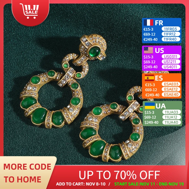 Vintage Hollow Circle Green Earrings Drop Glass Emerald Stone Rhinestone Gold Color Quality Luxury Designer Christmas 2025 New
Vintage Hollow Circle Green Earrings Drop Glass Emerald Stone Rhinestone Gold Color Quality Luxury Designer Christmas 2025 New