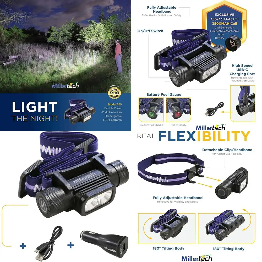 Rechargeable LED Headlamp with 1800 Lumens, USB-C Charging, Waterproof, Dimming, Includes Cable and Power Bank
Rechargeable LED Headlamp with 1800 Lumens, USB-C Charging, Waterproof, Dimming, Includes Cable and Power Bank
