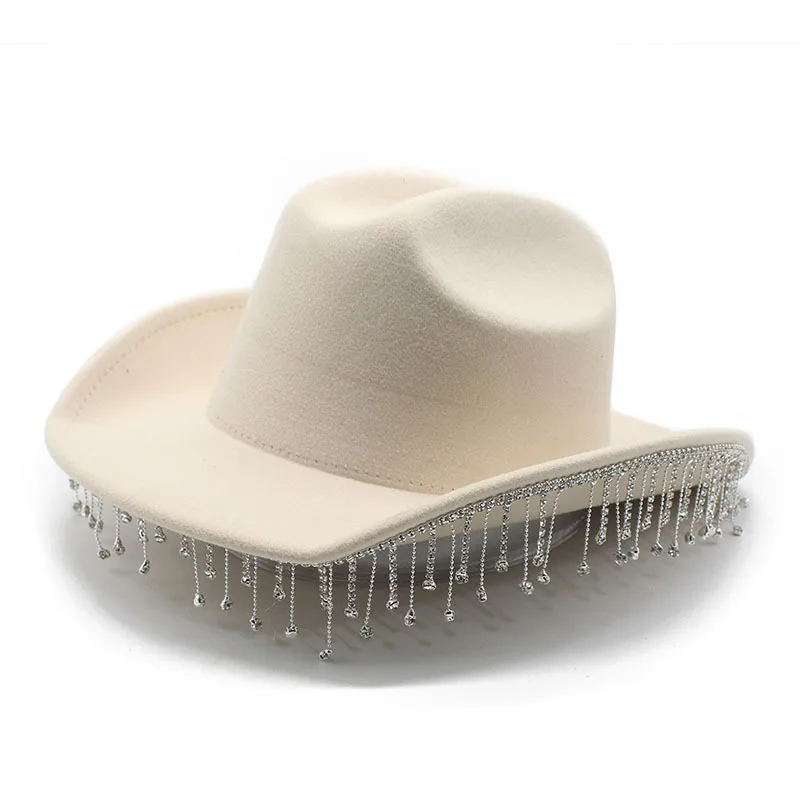New Arrival Western Cowboy Hat Water Drop Gemstone Mid Chain With Rhinestone Tassel Bridal Hat Vacation Sun Hat
New Arrival Western Cowboy Hat Water Drop Gemstone Mid Chain With Rhinestone Tassel Bridal Hat Vacation Sun Hat