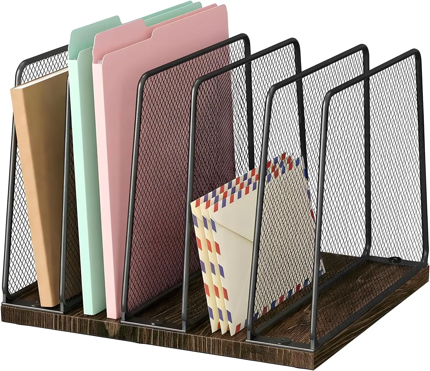 5-Section Upright File Sorter, Mesh Metal Wood Desktop Organizer for Documents, Magazines, Books, with Anti-Slip Pads
5-Section Upright File Sorter, Mesh Metal Wood Desktop Organizer for Documents, Magazines, Books, with Anti-Slip Pads