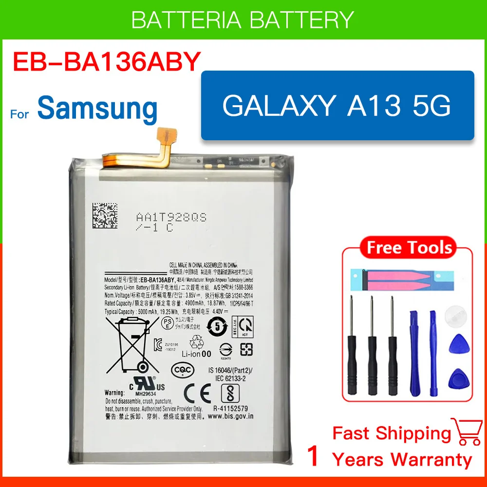 Brand New EB-BA136ABY 5000mAh High Quality Replacement Battery For Samsung Galaxy A13 5G Batteria+Tools
Brand New EB-BA136ABY 5000mAh High Quality Replacement Battery For Samsung Galaxy A13 5G Batteria+Tools