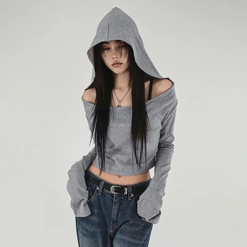 European and American Spice Girls Wasteland Wind Off-Shoulder Hooded Sexy Knitted T-Shirt Women's Casual Versatile Loose Top Y2K
European and American Spice Girls Wasteland Wind Off-Shoulder Hooded Sexy Knitted T-Shirt Women's Casual Versatile Loose Top Y2K