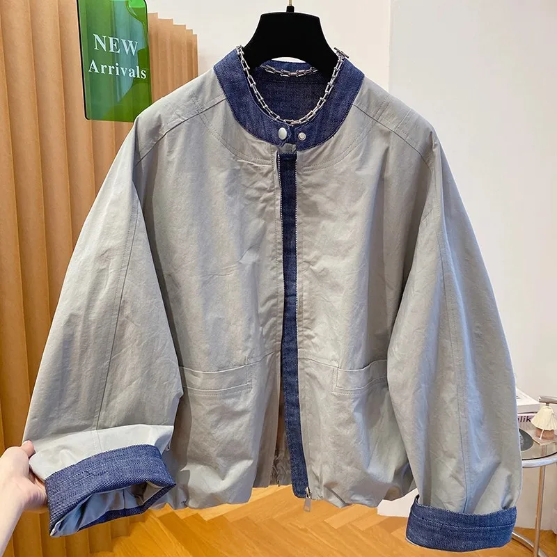 Advanced Feel Plaid Denim Jacket Women's Early Autumn Loose Fit Stand Collar Baseball Style Top with Long Sleeve Zipper
Advanced Feel Plaid Denim Jacket Women's Early Autumn Loose Fit Stand Collar Baseball Style Top with Long Sleeve Zipper