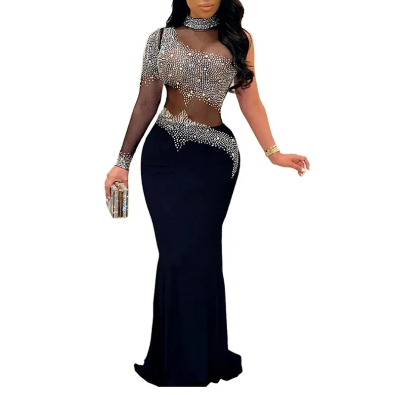 Женское облегающее платье миди макси с бриллиантами и стразами, элегантное сексуальное вечернее клубное платье с длинным рукавом и длинными рукавами 
Женское облегающее платье миди макси с бриллиантами и стразами, элегантное сексуальное вечернее клубное платье с длинным рукавом и длинными рукавами