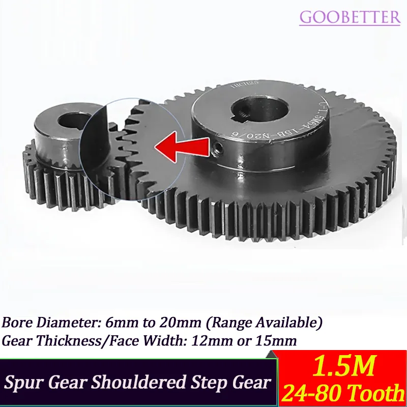 1.5M Spur Gear 24-80 Tooth Bore 6-20mm Straight Tooth Shouldered Step Gear Heat-Treated Teeth Thickness 12/15mm Durable
1.5M Spur Gear 24-80 Tooth Bore 6-20mm Straight Tooth Shouldered Step Gear Heat-Treated Teeth Thickness 12/15mm Durable