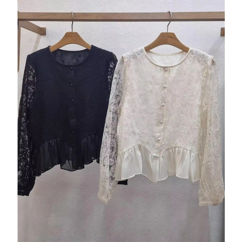 Elegant Korean Style Women's Long Sleeve round Neck Lace Embroidery Shirt Spring Autumn Fashion Floral Lace Patchwork Top
Elegant Korean Style Women's Long Sleeve round Neck Lace Embroidery Shirt Spring Autumn Fashion Floral Lace Patchwork Top