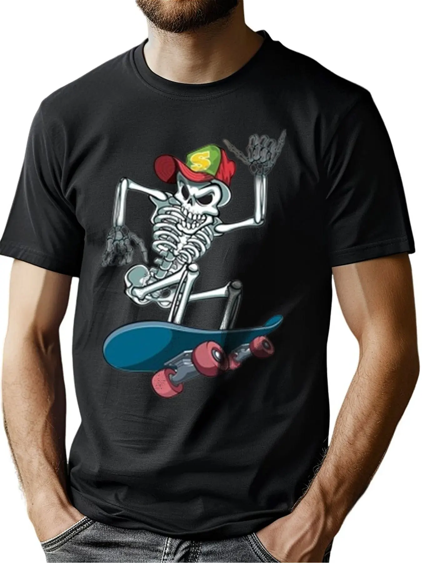 Men's Premium Cotton Crew Neck Tee With Skull Skateboarder Graphic Print, Soft Casual Shirt For Outdoor Activities, Christmas G
Men's Premium Cotton Crew Neck Tee With Skull Skateboarder Graphic Print, Soft Casual Shirt For Outdoor Activities, Christmas G