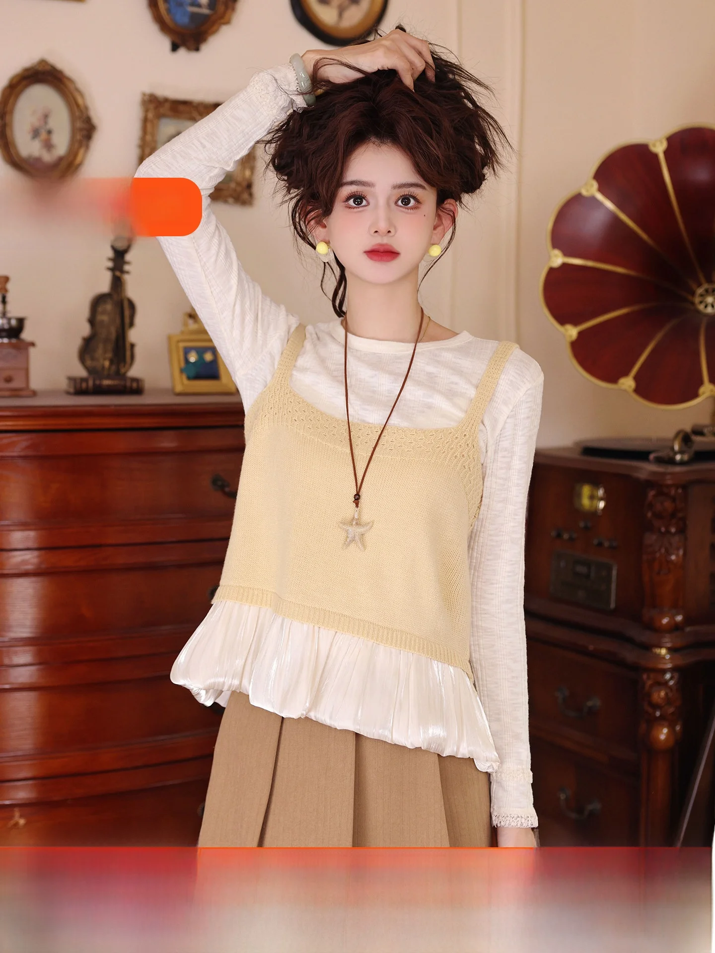 Женский модный комплект из двух предметов: вязаный жилет и топ Chend Sakura Mousse Hong Kong с длинными рукавами, облегающий, из мягкого акрила
Женский модный комплект из двух предметов: вязаный жилет и топ Chend Sakura Mousse Hong Kong с длинными рукавами, облегающий, из мягкого акрила