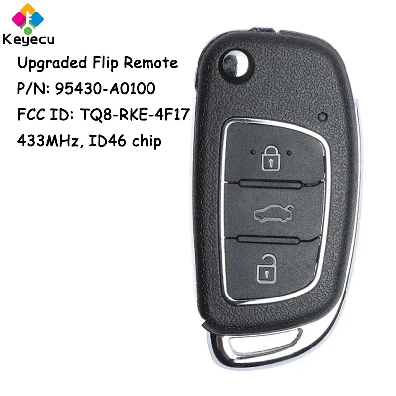 KEYECU Upgraded Flip Remote Control Car Key With 3 Buttons 433MHz ID46 Chip for Hyundai Creta 2016 2017 Fob P/N: 95430-A0100
KEYECU Upgraded Flip Remote Control Car Key With 3 Buttons 433MHz ID46 Chip for Hyundai Creta 2016 2017 Fob P/N: 95430-A0100