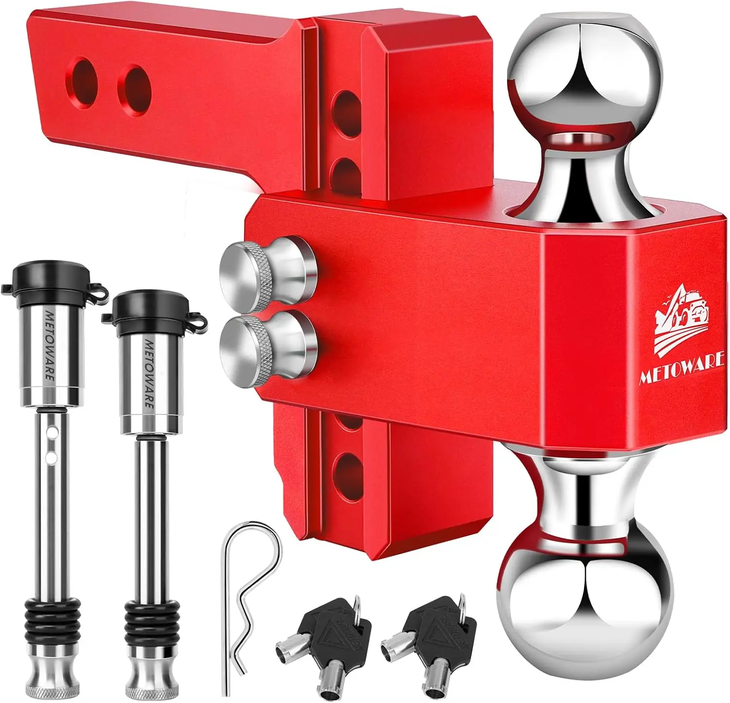 Adjustable Trailer Hitch - Aluminum, 2-Inch Receiver, 4" Drop/Rise, 14,000 lbs GTW, Dual Locks
Adjustable Trailer Hitch - Aluminum, 2-Inch Receiver, 4" Drop/Rise, 14,000 lbs GTW, Dual Locks