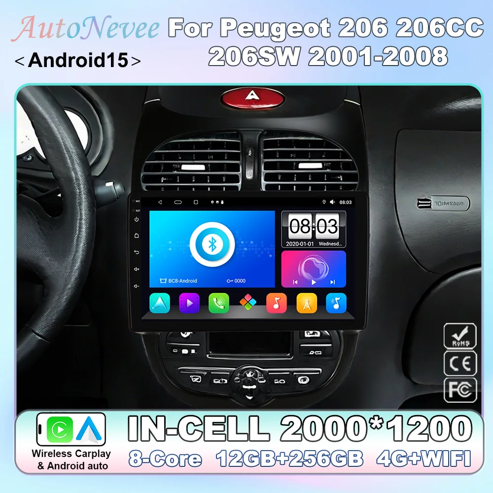 Android 15 Car Radio Carplay Auto 8Core Player For Peugeot 206 1998 1999 2000 - 2012 GPS Multimedia Head Unit 2 DIN Stereo Video
Android 15 Car Radio Carplay Auto 8Core Player For Peugeot 206 1998 1999 2000 - 2012 GPS Multimedia Head Unit 2 DIN Stereo Video
