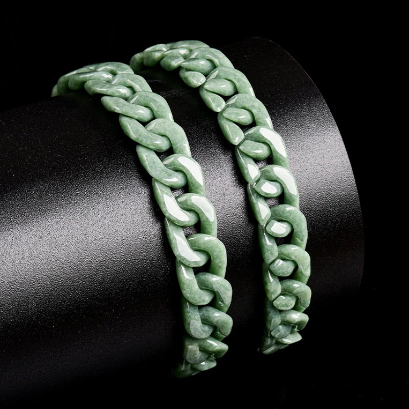 Jia Le / Natural A-grade Jadeite Bean Green Bracelet Jade Titanium Steel Style Personalized Fashion Men and Women Couples Gift
Jia Le / Natural A-grade Jadeite Bean Green Bracelet Jade Titanium Steel Style Personalized Fashion Men and Women Couples Gift