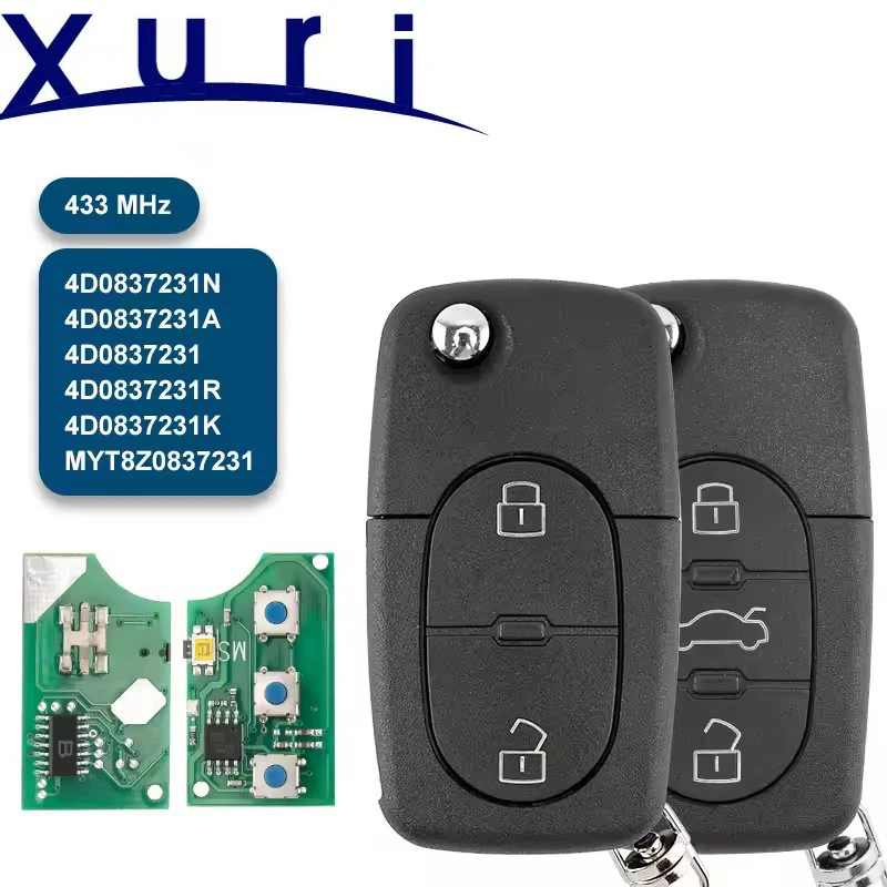 Xuri MYT8Z0837231 4D0837231A/N/K/R Remote Car Key For Audi A3 A4 A6 A8TT RS4 Quattro Old Models 433Mhz ID48 Glass Chip Key
Xuri MYT8Z0837231 4D0837231A/N/K/R Remote Car Key For Audi A3 A4 A6 A8TT RS4 Quattro Old Models 433Mhz ID48 Glass Chip Key
