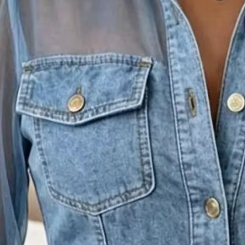 Women Country Shirt Perspective Mesh Patchwork Cold Shoulder Long Sleeve Denim Tops Lapel Shirt Country Concert Clothing
Women Country Shirt Perspective Mesh Patchwork Cold Shoulder Long Sleeve Denim Tops Lapel Shirt Country Concert Clothing