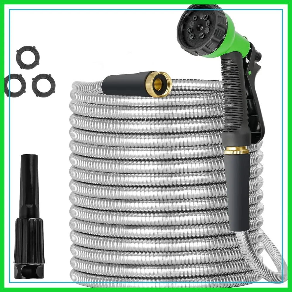 150ft Stainless Steel Garden Hose with Brass Fittings, Rust Proof & Kink Free, Heavy Duty Flexible Water Pipe
150ft Stainless Steel Garden Hose with Brass Fittings, Rust Proof & Kink Free, Heavy Duty Flexible Water Pipe