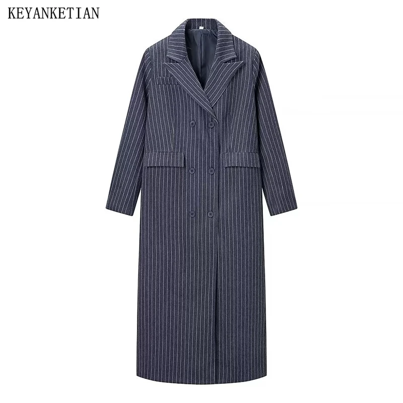 KEYANKETIAN, новая зимняя женская одежда, двубортное пальто с длинными рукавами и лацканами, карман в полоску, шерстяное длинное пальто, куртка для женщин
KEYANKETIAN, новая зимняя женская одежда, двубортное пальто с длинными рукавами и лацканами, карман в полоску, шерстяное длинное пальто, куртка для женщин