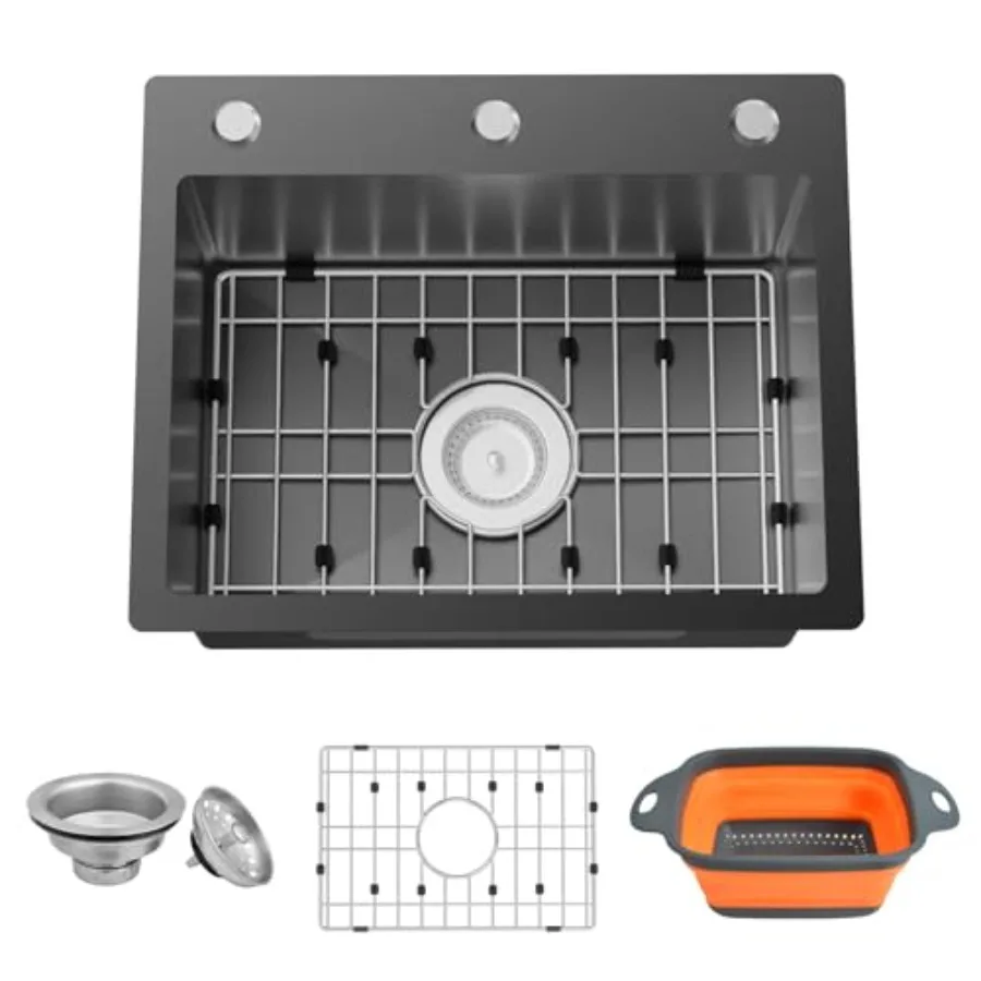Inch Kitchen And Bar Sink - Steel Drop In Small Single Bowl Kitchen Sink Come With Bottom Grid Colander And Drain Assembly Set