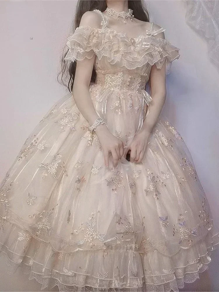 Retro Lolita Jsk Dress Japanese Women Sweet Lace Floral Embroidery Princess Wedding Dresses Girls Cute Party Vestidos
Retro Lolita Jsk Dress Japanese Women Sweet Lace Floral Embroidery Princess Wedding Dresses Girls Cute Party Vestidos