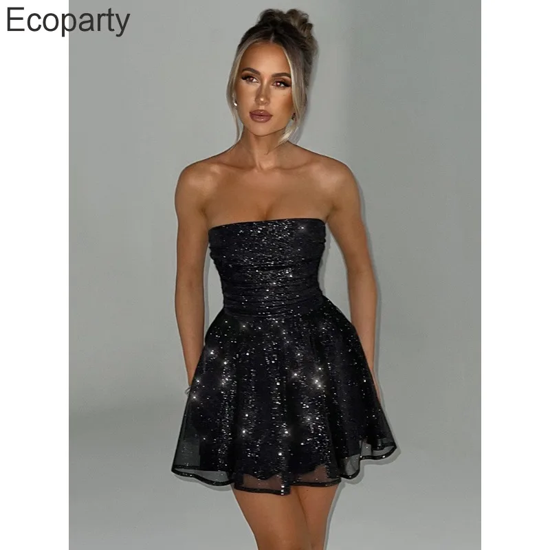 Elegant Strapless Sexy Mini Dress Women Fashion Black Off-shoulder Backless Pleated Sequins Sparkle Club Party Dress
Elegant Strapless Sexy Mini Dress Women Fashion Black Off-shoulder Backless Pleated Sequins Sparkle Club Party Dress