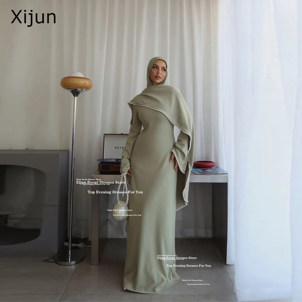 Xijun Mint Green Crepe Evening DressesPearls Luxury Dubai Prom Dresses Full Sleeves O-Neck Formal Muslim Prom Gowns Customized
Xijun Mint Green Crepe Evening DressesPearls Luxury Dubai Prom Dresses Full Sleeves O-Neck Formal Muslim Prom Gowns Customized