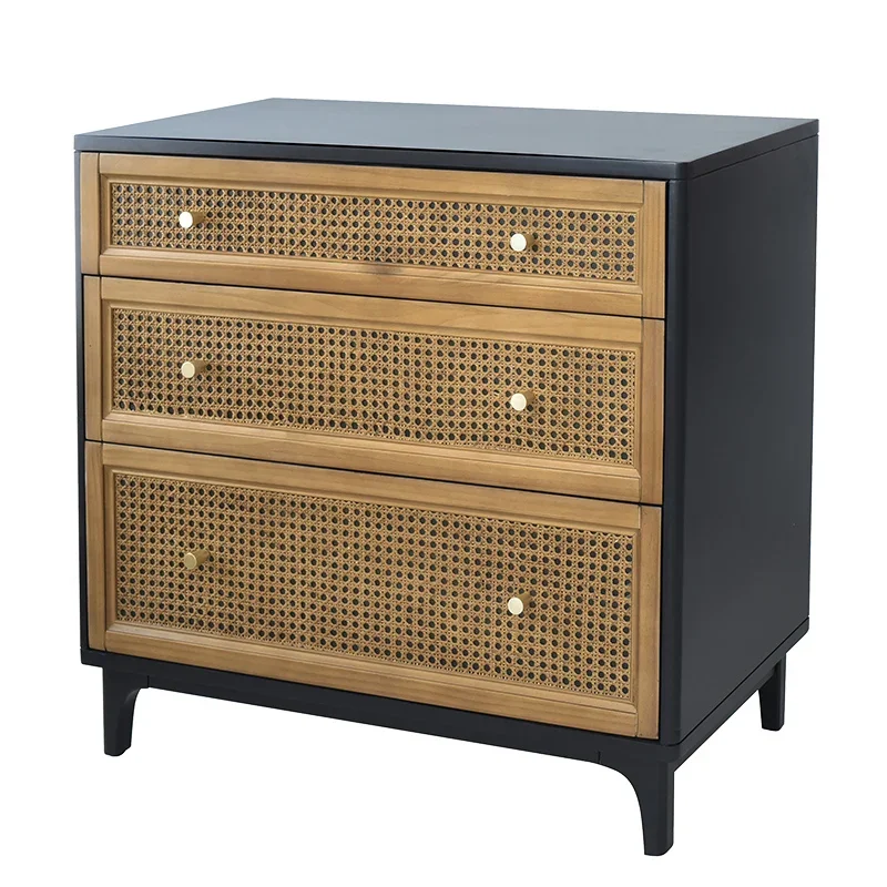 American retro drawer bedroom bedside table black rattan three-bucket cabinet simple modern small apartment solid wood locker
American retro drawer bedroom bedside table black rattan three-bucket cabinet simple modern small apartment solid wood locker