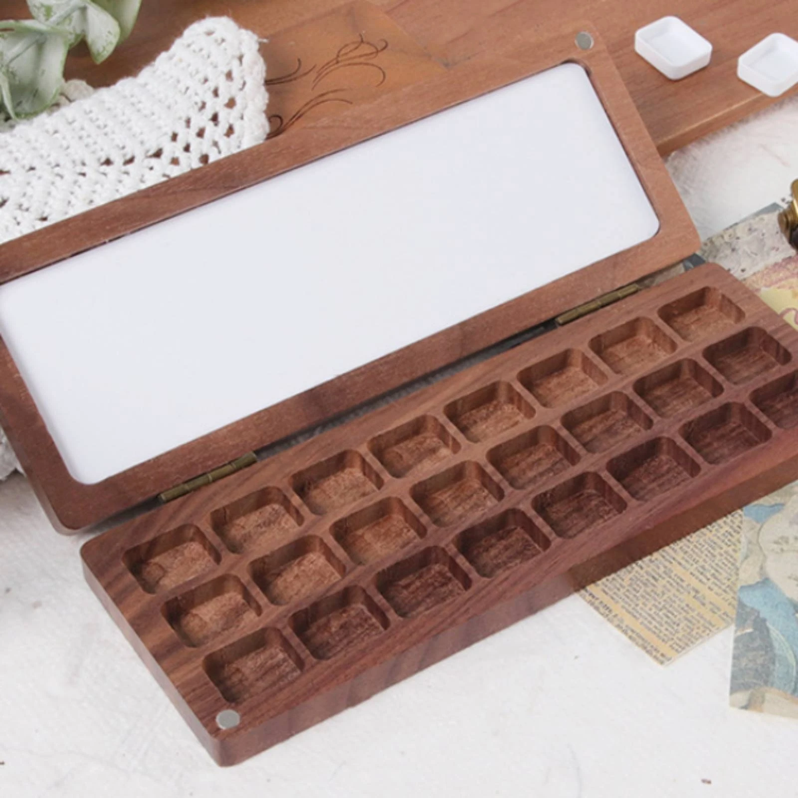 24-Compartment Watercolor Box Walnut Wood Snap-Shut Watercolor Box Travel Palette Case Hinged Lid Art Supplies Portable
24-Compartment Watercolor Box Walnut Wood Snap-Shut Watercolor Box Travel Palette Case Hinged Lid Art Supplies Portable