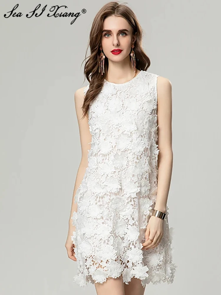 Seasixiang Fashion Designer Summer Mini Dress Women's O-Neck Sleeveless Water-Soluble Flower High Street Vest Dresses
Seasixiang Fashion Designer Summer Mini Dress Women's O-Neck Sleeveless Water-Soluble Flower High Street Vest Dresses