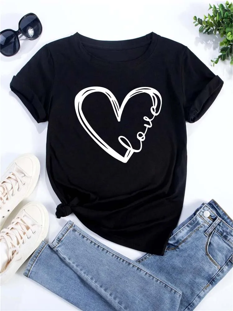 Women Fashion Clothing Graphic T-shirts Clothes Print Female Shirt Short Sleeve Lady Casual Tee Love Heart Printed Trend
Women Fashion Clothing Graphic T-shirts Clothes Print Female Shirt Short Sleeve Lady Casual Tee Love Heart Printed Trend