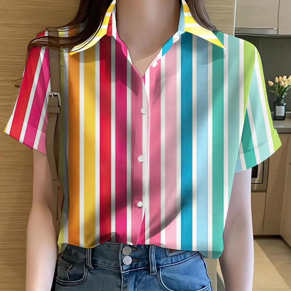Fashion Striped Pattern Women Shirts Summer Short Sleeve 3D Printed Street Ladies Button Blouse 3XL Plus Size Casual Shirt
Fashion Striped Pattern Women Shirts Summer Short Sleeve 3D Printed Street Ladies Button Blouse 3XL Plus Size Casual Shirt