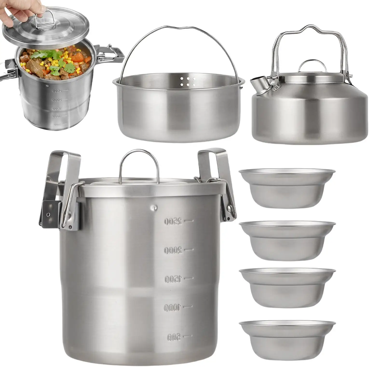 Camping Cooking Pot Set Stainless Steel Cook Pot Set Survival Gear For Adults Family Travel Hiking Picnic Backyard Adventure
Camping Cooking Pot Set Stainless Steel Cook Pot Set Survival Gear For Adults Family Travel Hiking Picnic Backyard Adventure