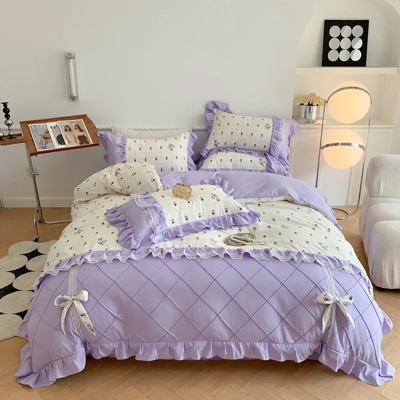 Princess Bow Korean Duvet Cover 4Pcs With Ruffle Lace Luxury Bedding Set Bed Sheet For Girls Flower Bedspread Decor Home
Princess Bow Korean Duvet Cover 4Pcs With Ruffle Lace Luxury Bedding Set Bed Sheet For Girls Flower Bedspread Decor Home