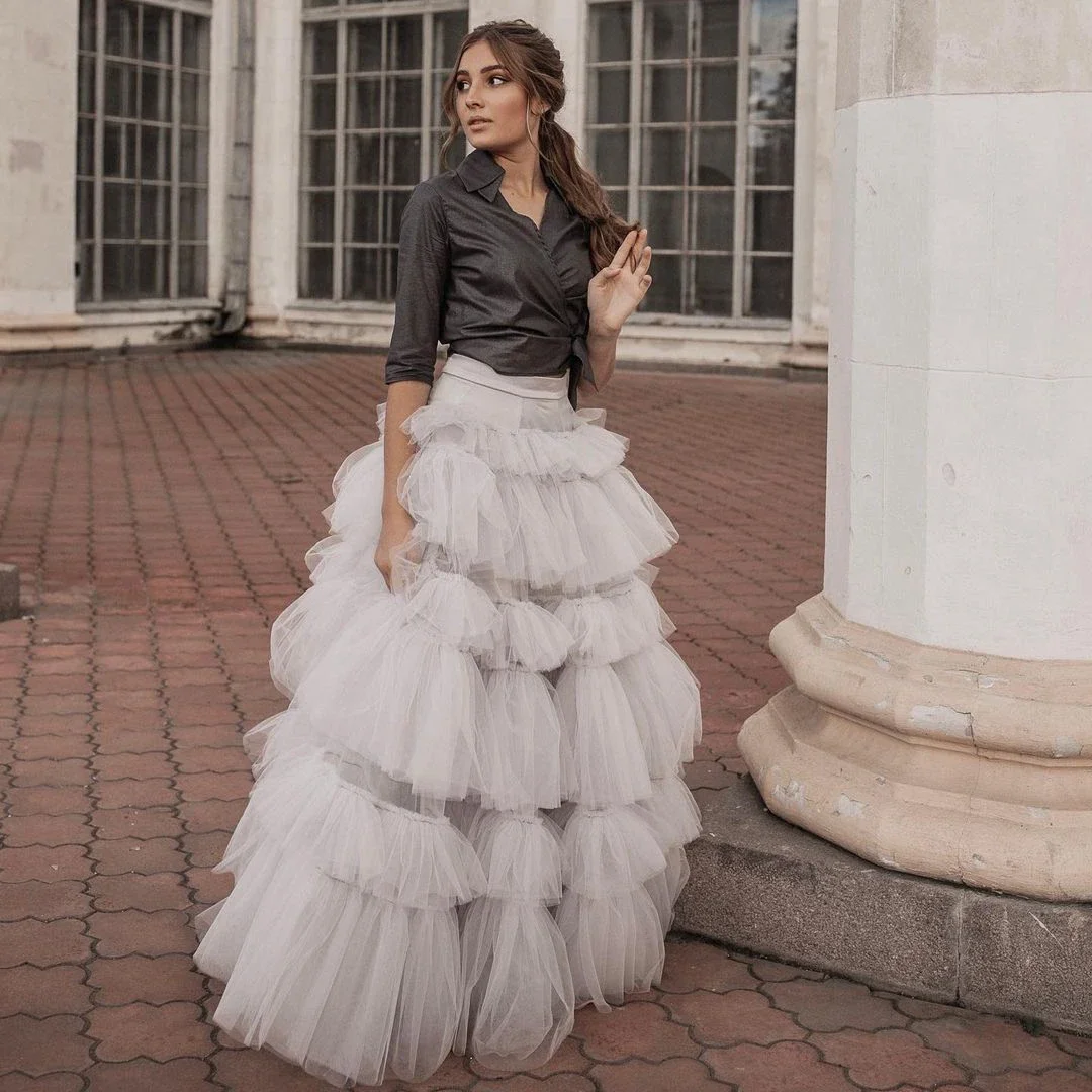 HOBBY Off White Tulle Ball Gown Layered Ruffles Women's Skirt Long Skirts Pleated Skirt High-waisted Skirt White Women Clothes
HOBBY Off White Tulle Ball Gown Layered Ruffles Women's Skirt Long Skirts Pleated Skirt High-waisted Skirt White Women Clothes