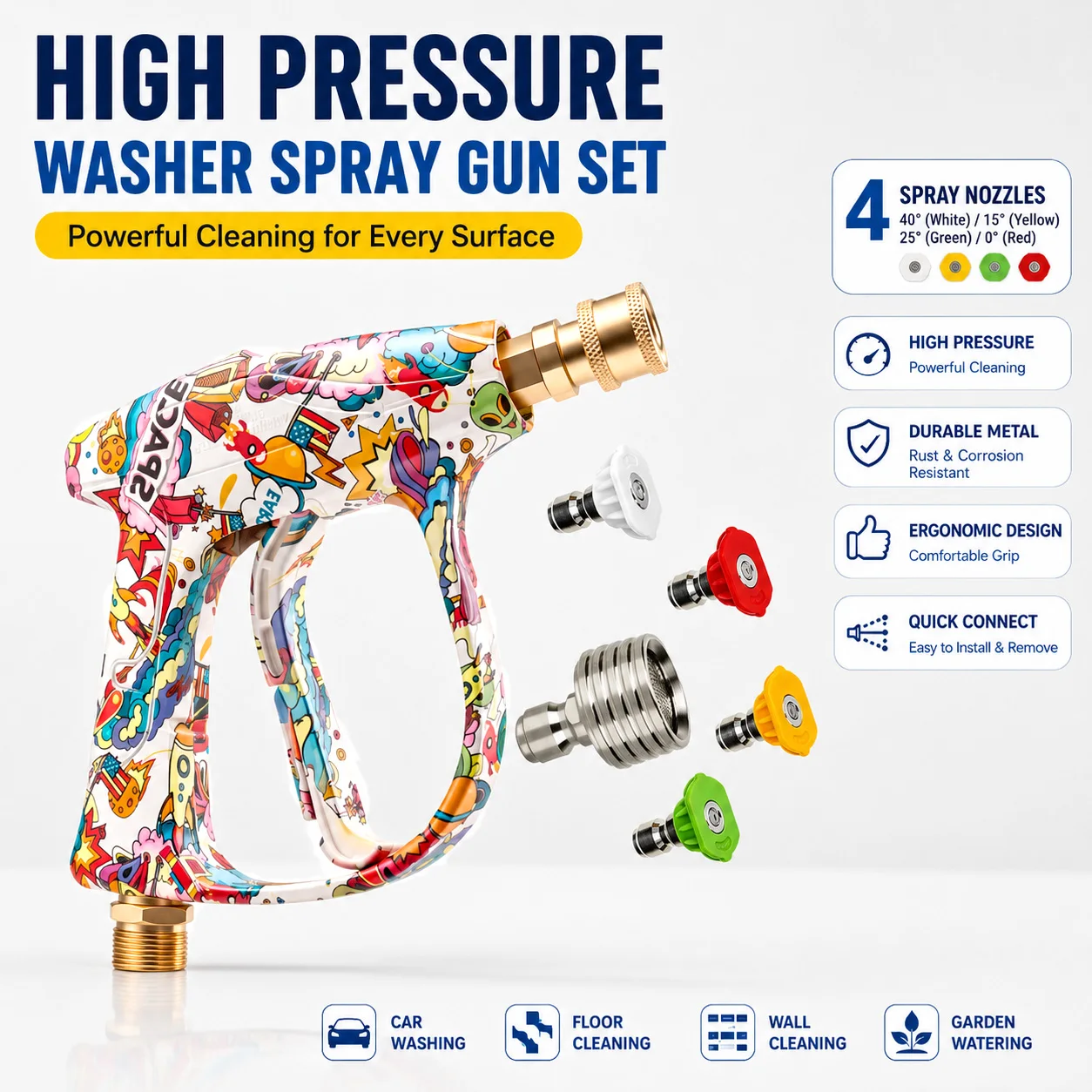 Stylish New Painted Car Wash Gun, 1/4" Quick Connect, Rustproof Stainless Steel Nozzles, Universal Cleaning Tool
Stylish New Painted Car Wash Gun, 1/4" Quick Connect, Rustproof Stainless Steel Nozzles, Universal Cleaning Tool
