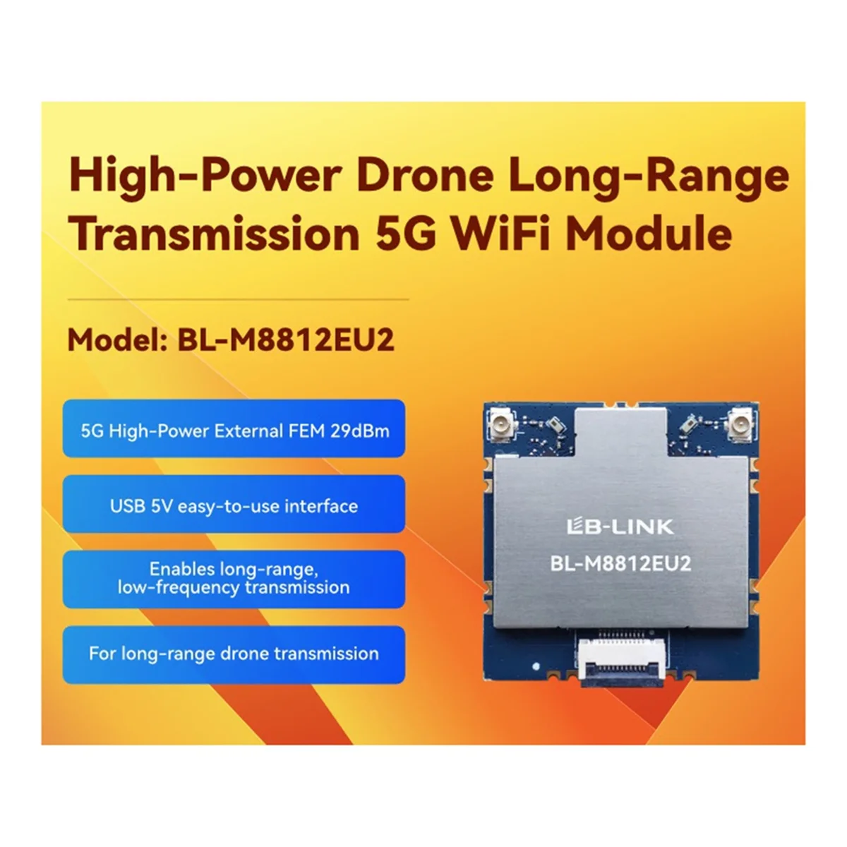 Модуль картографирования A94U LB-LINK BL-M8812EU2 Мощный с беспроводным картографическим модулем FEM Модуль Wi-Fi высокой мощности 5G
Модуль картографирования A94U LB-LINK BL-M8812EU2 Мощный с беспроводным картографическим модулем FEM Модуль Wi-Fi высокой мощности 5G