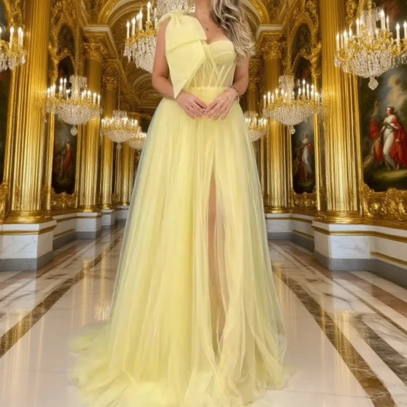 One-Shoulder Prom Dress Yellow Sweetheart Long Pleat Boned Evening Dress High Split Elegant Formal Party Gown Customized
One-Shoulder Prom Dress Yellow Sweetheart Long Pleat Boned Evening Dress High Split Elegant Formal Party Gown Customized