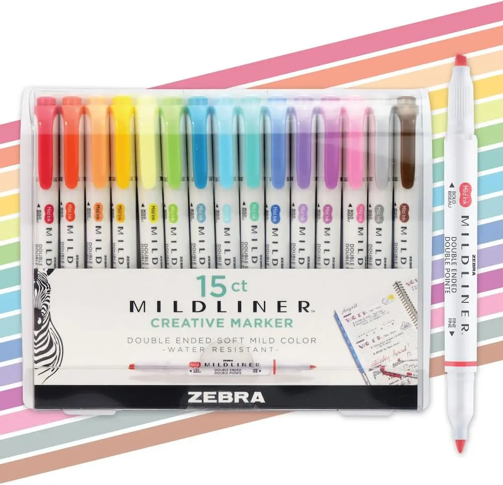 Mildliner Dual-Tip Highlighter Set, Broad & Fine Tips, No Bleed for Bible Journaling, School Office Supplies, 15 Assorted Colors
Mildliner Dual-Tip Highlighter Set, Broad & Fine Tips, No Bleed for Bible Journaling, School Office Supplies, 15 Assorted Colors
