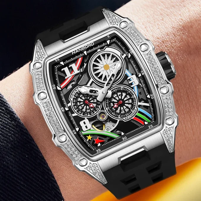 HANBORO Men Automatic Watch 42mm Tonneau Mechanical Wristwatch Luminous Sapphire Mirror Waterproof Crystals Bezel Skeleton Dial
HANBORO Men Automatic Watch 42mm Tonneau Mechanical Wristwatch Luminous Sapphire Mirror Waterproof Crystals Bezel Skeleton Dial