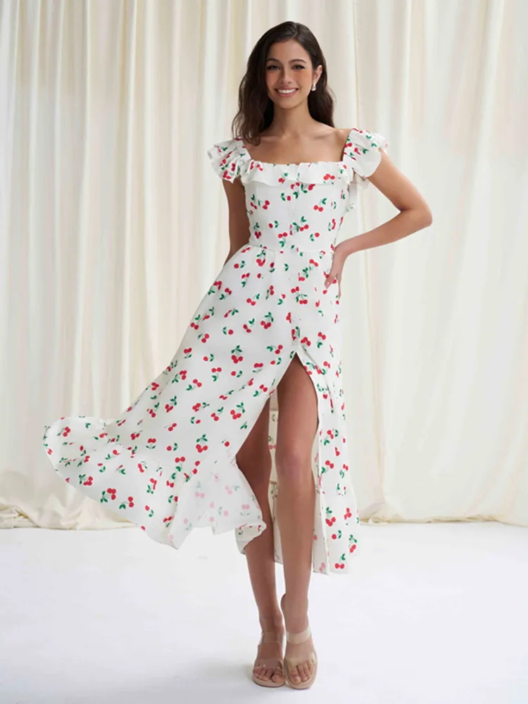 SKMY 2025 Summer New Arrival Beach Vacation Dress Fashion Cherry Printed French Style Sweet Long Dresses Women's Clothing
SKMY 2025 Summer New Arrival Beach Vacation Dress Fashion Cherry Printed French Style Sweet Long Dresses Women's Clothing