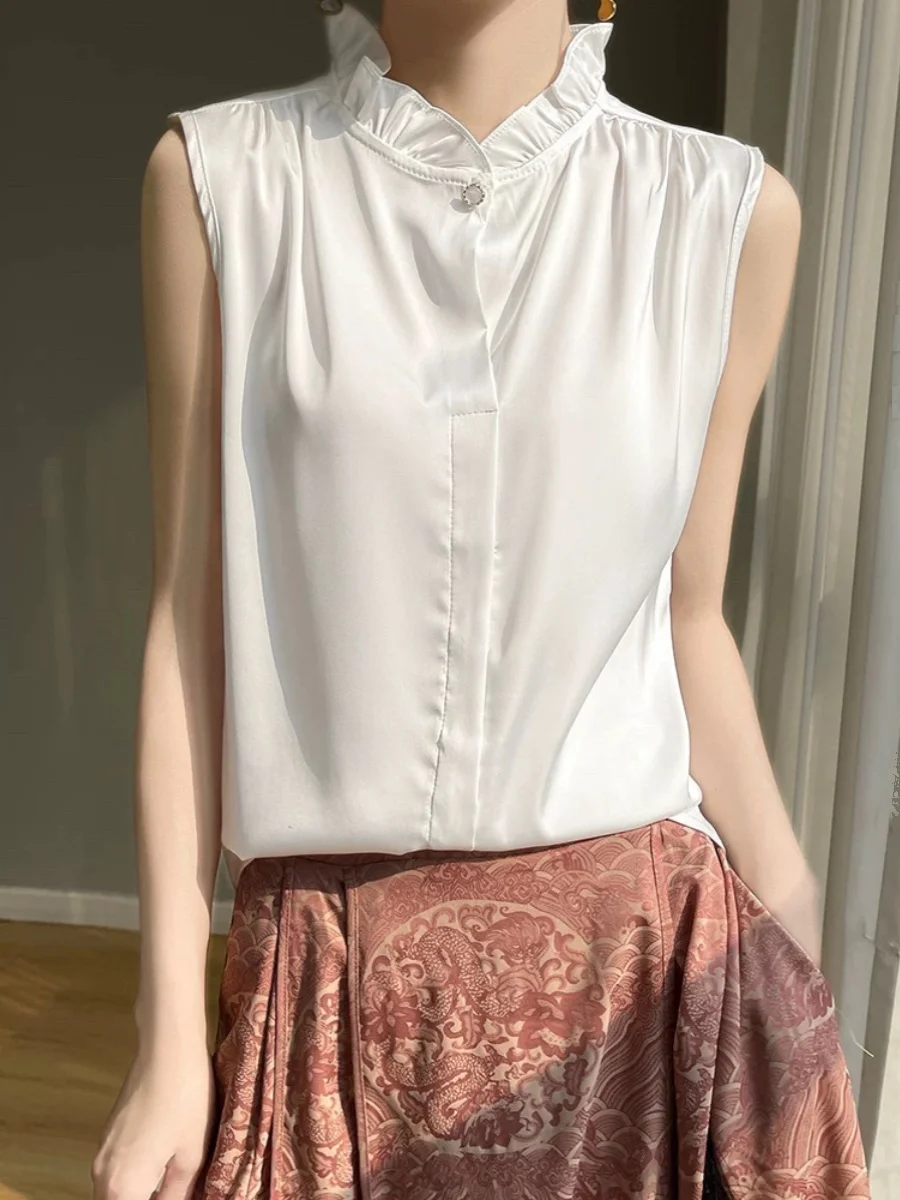 Elegant Summer Acetate Satin Sleeveless Shirt Women's High-End Sensation Vest Top Inner Wear Korean Style Loose Fit
Elegant Summer Acetate Satin Sleeveless Shirt Women's High-End Sensation Vest Top Inner Wear Korean Style Loose Fit