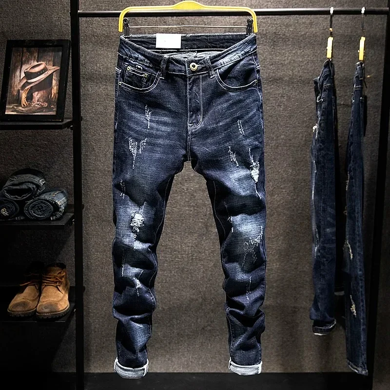 Pop American High Street Men's Jeans Trendy Ripped Worn-out Hole Punch Elastic Straight Cut Slim Fit Streetwear Pant For All Sea
Pop American High Street Men's Jeans Trendy Ripped Worn-out Hole Punch Elastic Straight Cut Slim Fit Streetwear Pant For All Sea