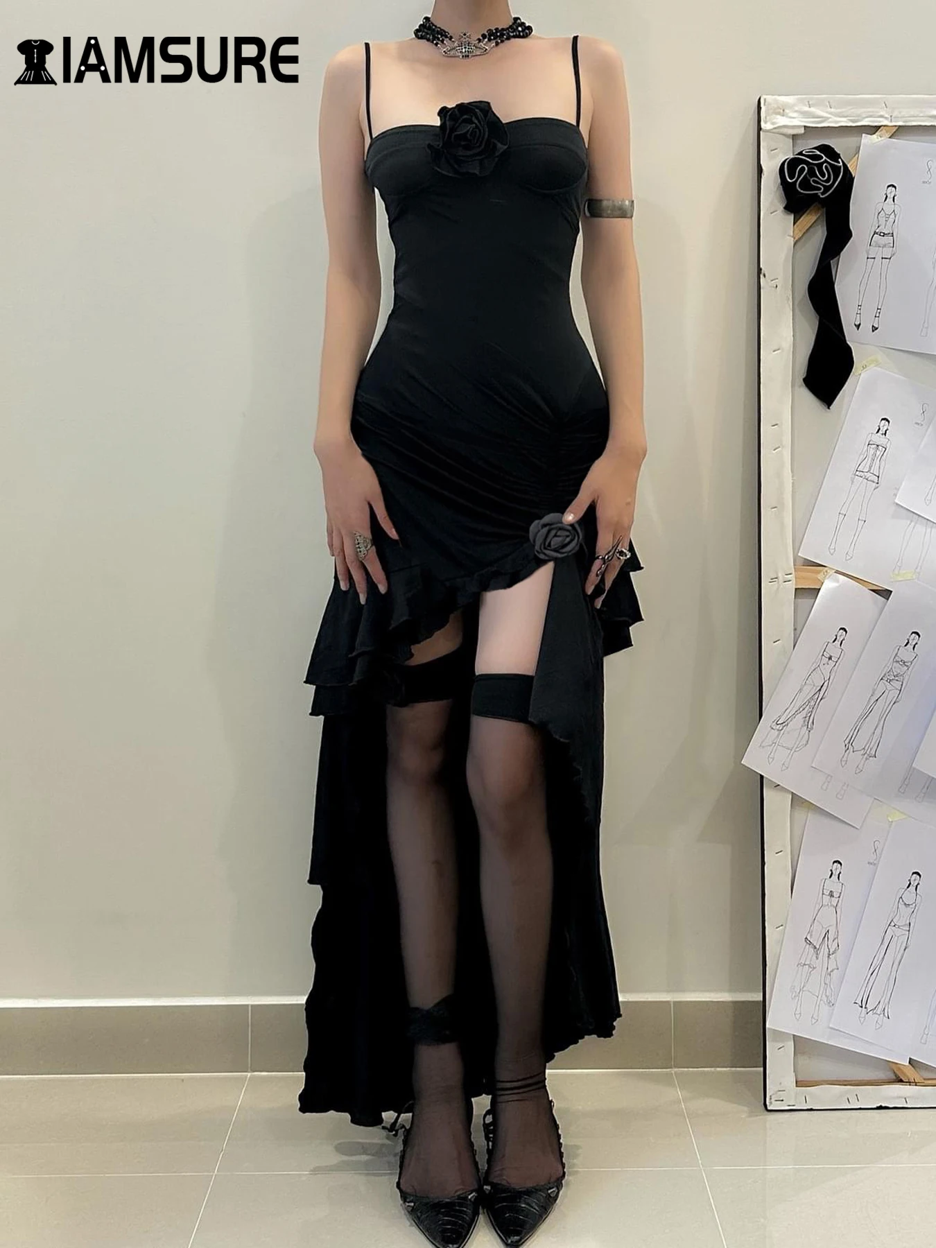 IAMSURE Elegant Fashion Tie Flower Ruffles Split Drress Sexy Slim Slash Neck Sleeveless Maxi Dresses For Women 2024 Summer Lady
IAMSURE Elegant Fashion Tie Flower Ruffles Split Drress Sexy Slim Slash Neck Sleeveless Maxi Dresses For Women 2024 Summer Lady