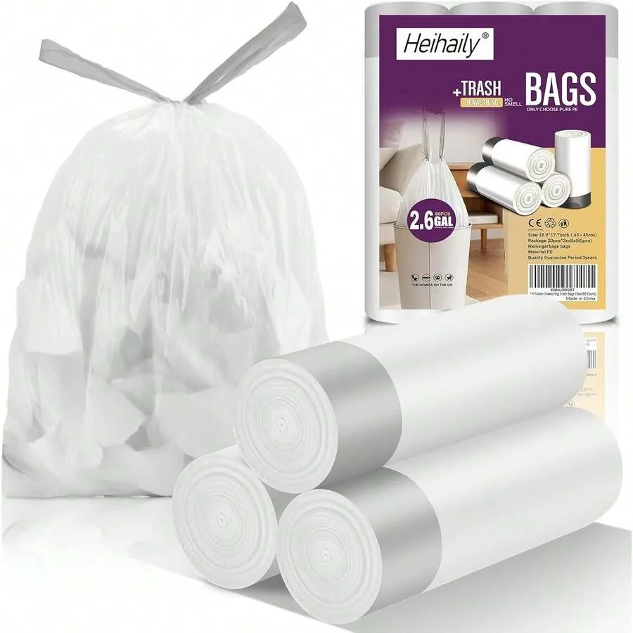 2.6-Gallon Trash Bags Heavy Duty - Heihaily Dstring Kitchen Garba Bags For Office/Bathroom, Leak-Proof Design, Odor Control Tec
2.6-Gallon Trash Bags Heavy Duty - Heihaily Dstring Kitchen Garba Bags For Office/Bathroom, Leak-Proof Design, Odor Control Tec