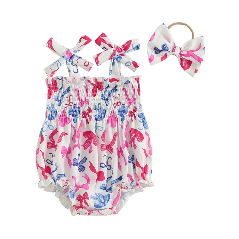 Cathery Kids Baby Girls 4th of July Rompers Bow Print Sleeveless Tie-up Smocked Jumpsuits Bubble Bodysuits with Headband
Cathery Kids Baby Girls 4th of July Rompers Bow Print Sleeveless Tie-up Smocked Jumpsuits Bubble Bodysuits with Headband