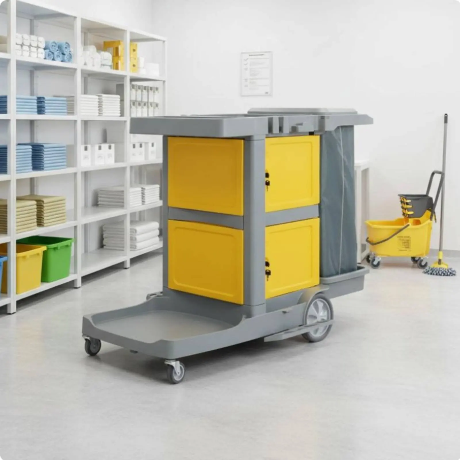 Professional Cleaning Trolley on Wheels Large Capacity Janitor Cart with Vinyl Bag Janitorial Equipment Sturdy Duty for Janitors
Professional Cleaning Trolley on Wheels Large Capacity Janitor Cart with Vinyl Bag Janitorial Equipment Sturdy Duty for Janitors