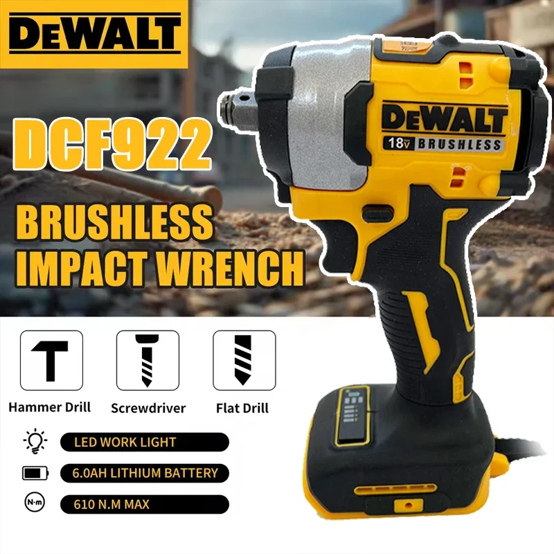 2026DEWALT DCF922 Wireless Impact Wrench Rechargeable High Torque 406Nm(Reverse) 1/2" 2500 RPM Universal 20V Battery Power Tools