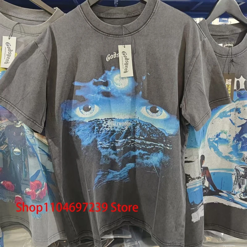 One Day Shipped Out GOD SPEED T-shirt Eye Moon Print Short Sleeve American Pop Streetwear Loose Breathable Godspeed Tops Tees
One Day Shipped Out GOD SPEED T-shirt Eye Moon Print Short Sleeve American Pop Streetwear Loose Breathable Godspeed Tops Tees